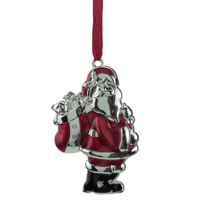 3.25" Silver and Red Santa Claus Christmas Ornament with European Crystals