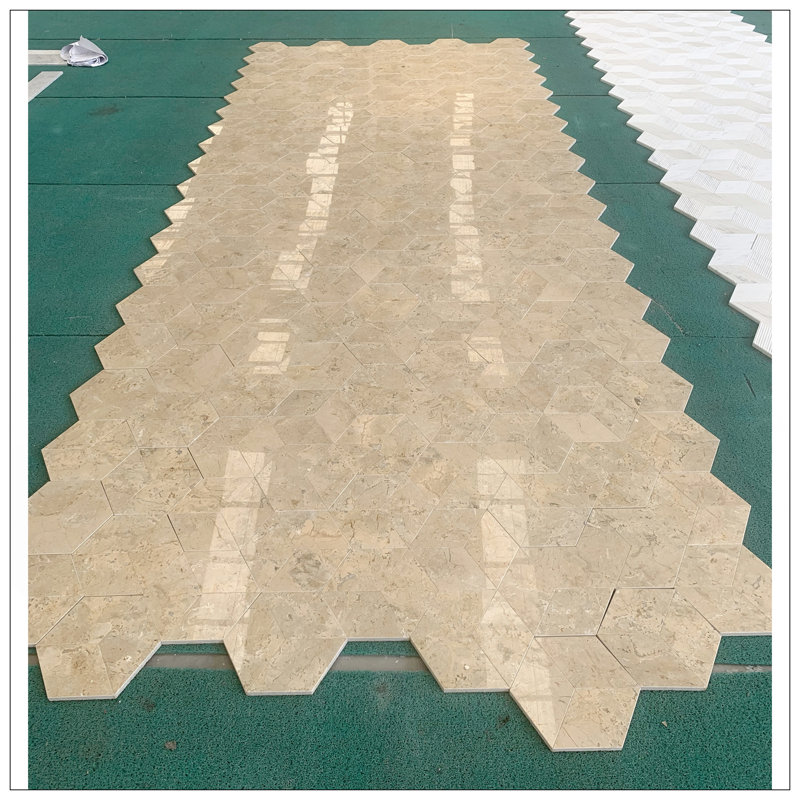 Hexagon Gold Yellow Beige Polished Marble Tiles, Natural Stone For Walls And Floors, 12 Pieces Per Box, 7.1 Sq Ft Coverage