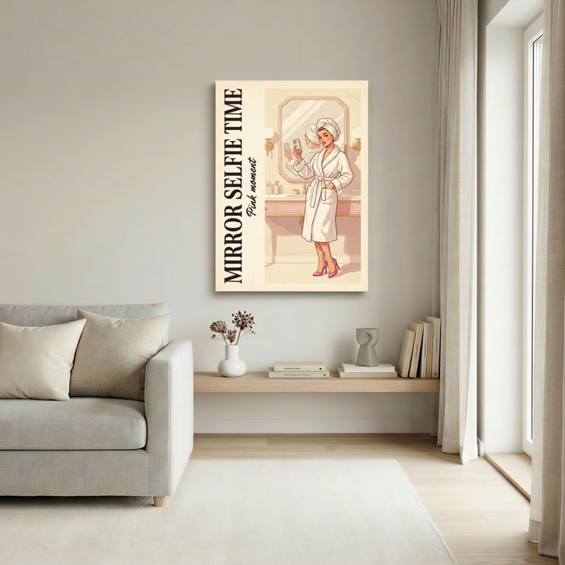 Ensemble de 1 tableau sur toile rose « Selfie dans le miroir », H 18 po x l 12 po