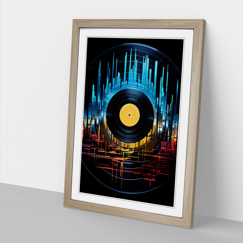 Vinyl Record Futurism - Single Picture Frame Print on Wood, Oak Framed, 34cm H x 25cm W