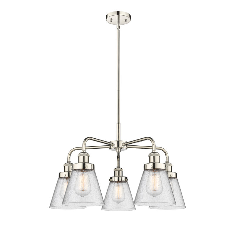 Lustre suspendu 5 lumières Cone, Grainé, Nickel poli