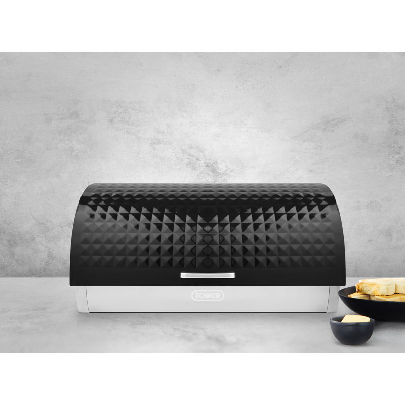Tower Solitaire Roll Top Bread Bin, Stainless Steel, Black