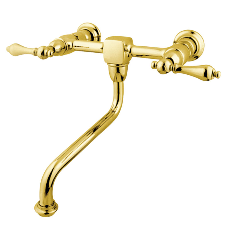 Kingston Brass Heritage Two-Handle 2-Hole Wall Mount Bathroom Faucet, Polished Brass