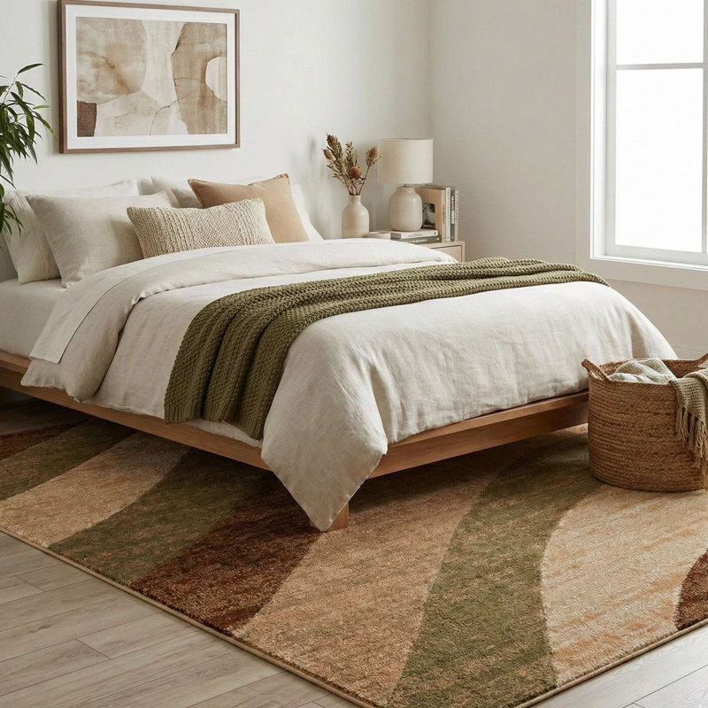 Ebern Designs Cyinthia Cecilia Modern Striped Multi Hand-Carved Rug, Rectangle 7'10" x 9'10"