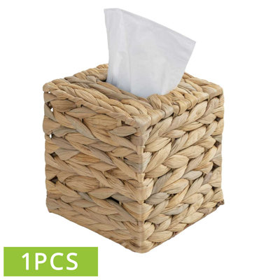 Handwoven Water Hyacinth Square Tissue Box Cover Decorative Natural Fiber Napkin Holder, 5.7" x 5.7" x 5.9"