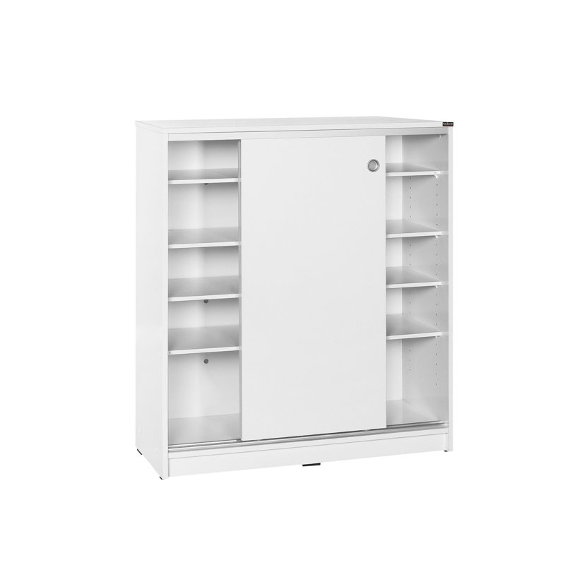 Stylish Shoe Cabinet, White, 35.8 x 41.3 x 14.6 inches | 100% Melamine Coated Particle Board, Thickness: 0.6 inches | Features Numerous Shelves, Wall-Mountable Design | Modern Solid Color for Entryway & Hallway Storage