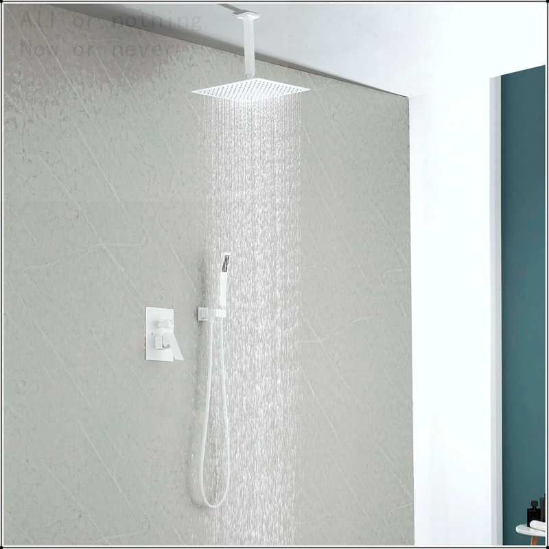 Système de douche de pluie au plafond avec douchette, Blanc