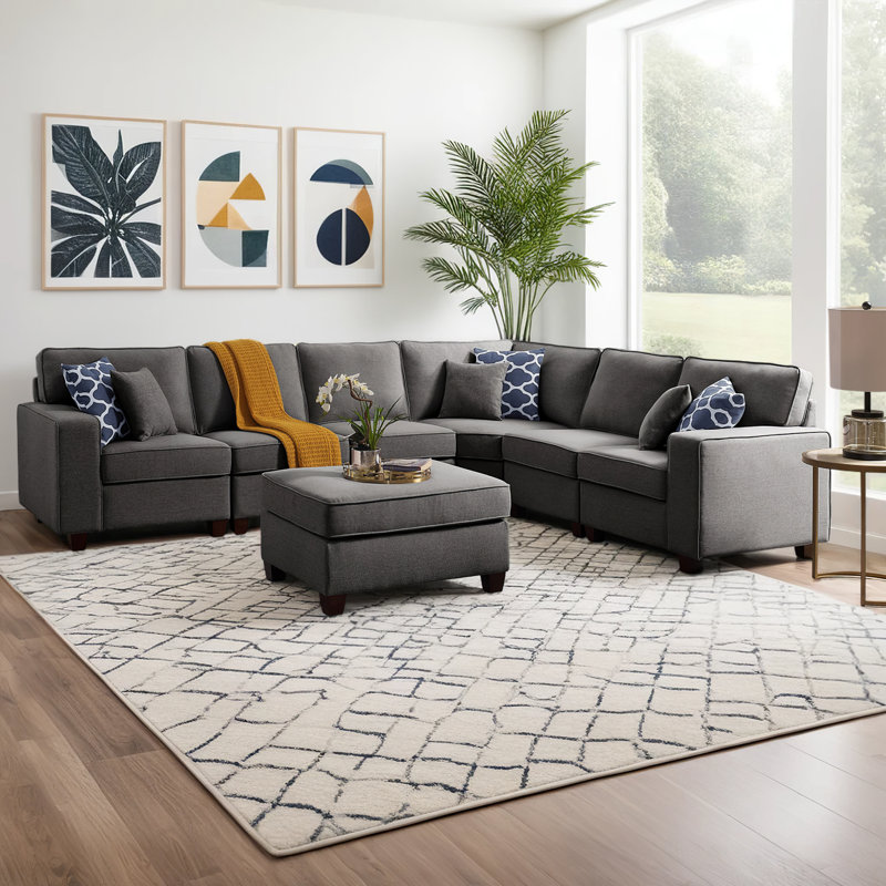 Forbestown Upholstered L-Shaped Sectional Reversible, Dark Gray Linen