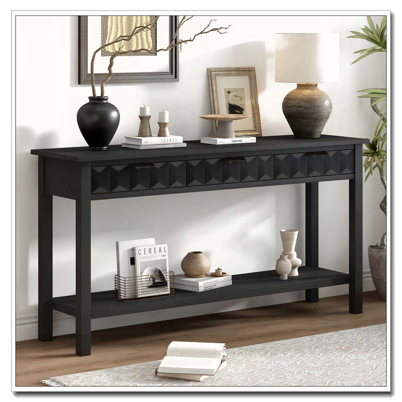 Commode à 3 tiroirs en bois l 60 po, Noir
