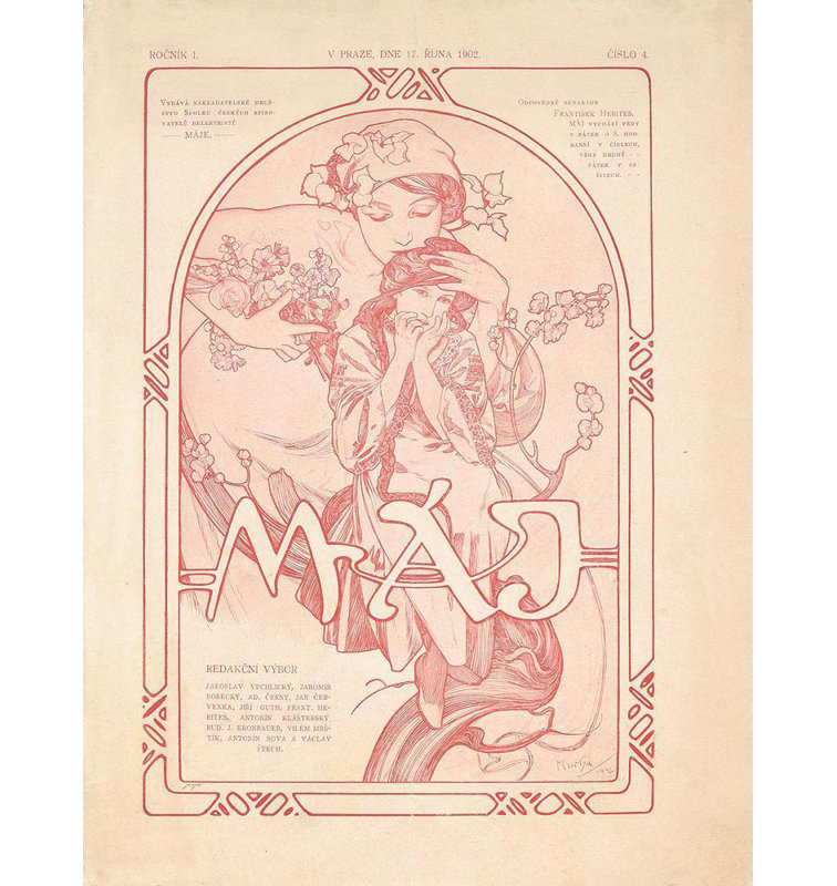"May" par Alphonse Mucha - Art mural sur toile tendue avec châssis, H 24 po x l 17 po