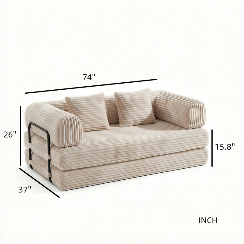 Canapé à compression avec dossier et accoudoirs, ensemble de canapé modulaire en velours deux places, canapé-lit convertible, convient aux salons et aux chambres à coucher.