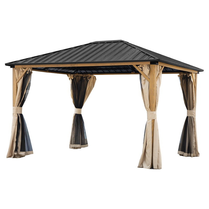 12 Ft. W x 10 Ft. D Aluminum Patio Gazebo with Curtain and Netting