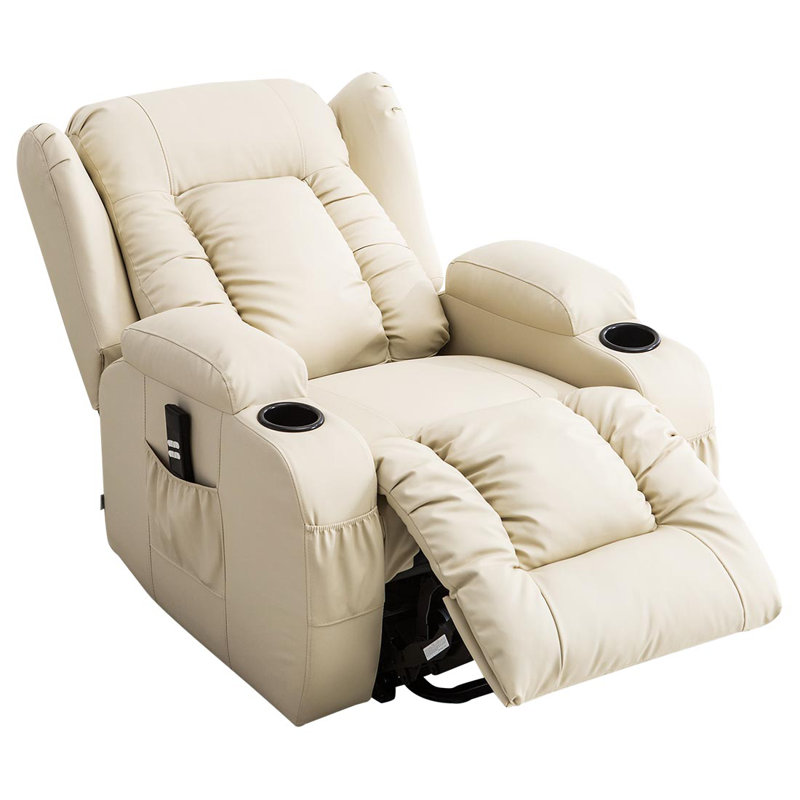 86cm Wide Lift Assist Zero Gravity Recliner with Massager, Cream, Single Motor Lift Assist