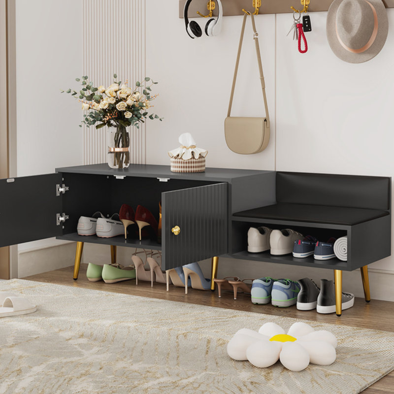 Banc de rangement pour chaussures avec coussins, Gris