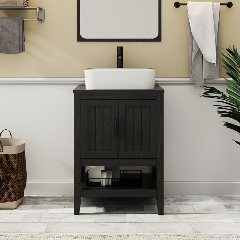 Ensemble de meuble-lavabo simple 24 po avec lavabo vasque, robinet et drain Sharee, assemblage requis, Noir