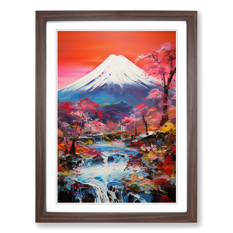 Mount Fuji Gestural No.2 - Single Picture Frame Print on Wood, 64cm H x 46cm W x 2cm D, Walnut