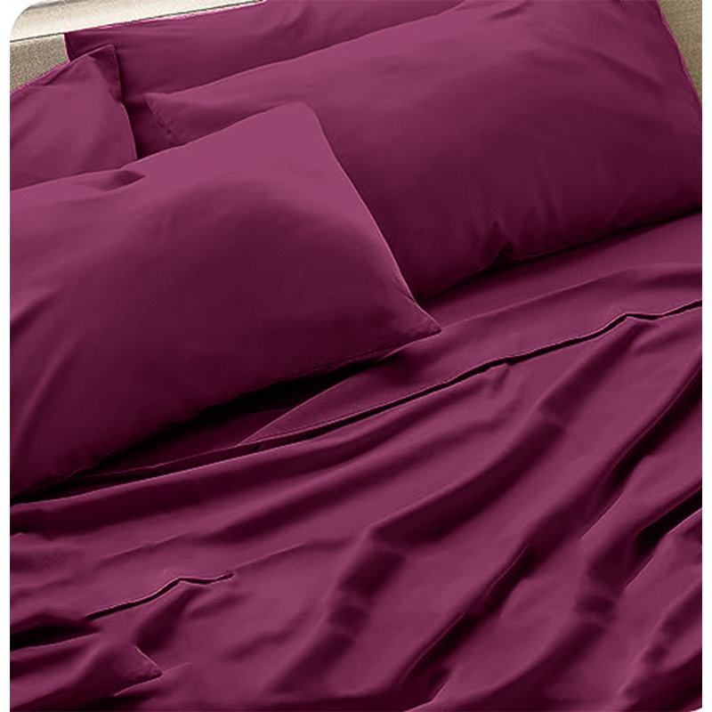 Ensemble de draps en microfibre 6 pièces, Grand, Aubergine