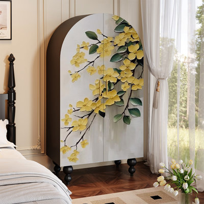 French retro floral solid wood wardrobe