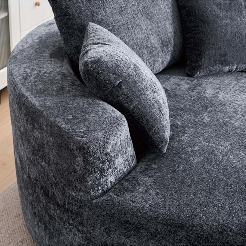 Fauteuil d'appoint rond, fauteuil demi-tonneau pivotant sur chenille à 360 °, canapé-lit moelleux moderne, Gris