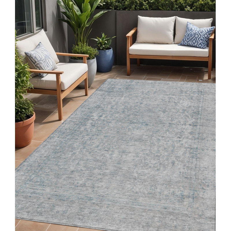 Tapis extérieur lavable abstrait argenté et beige 5 pi x 8 pi