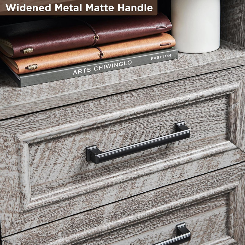 Breshauna 24" Tall Farmhouse Nightstand With Charging Station, Wood End Table With With 2 Drawers, Built-In Outlets, Grey