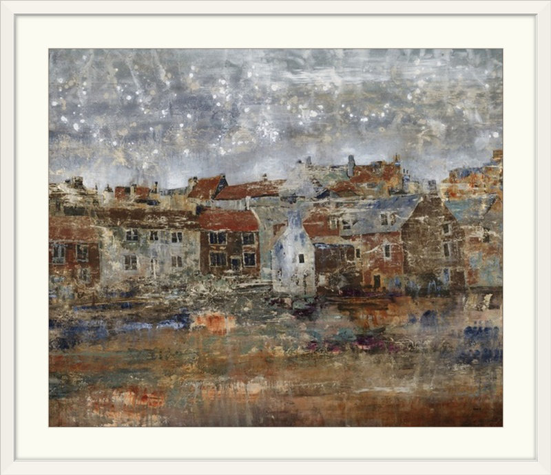 «Ankie Shore Side Village» par Alexys Henry, reproduction d'art, H 32 po x l 38 po x P 1 po, Cadre blanc