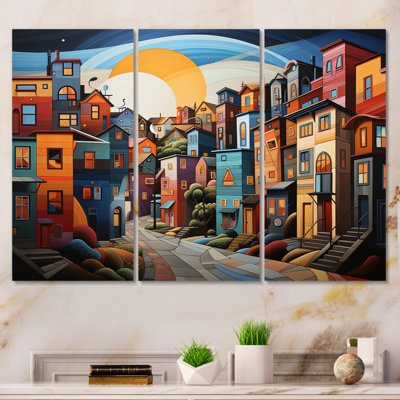 «Cityscape Pop City Landscape on Canvas», reproduction de 3 pièces