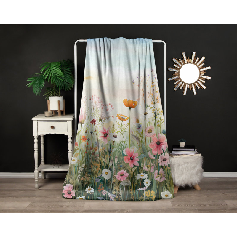Throw Blanket, 68" W x 80" L, Floral/Abstract, Green/Blue/Orange