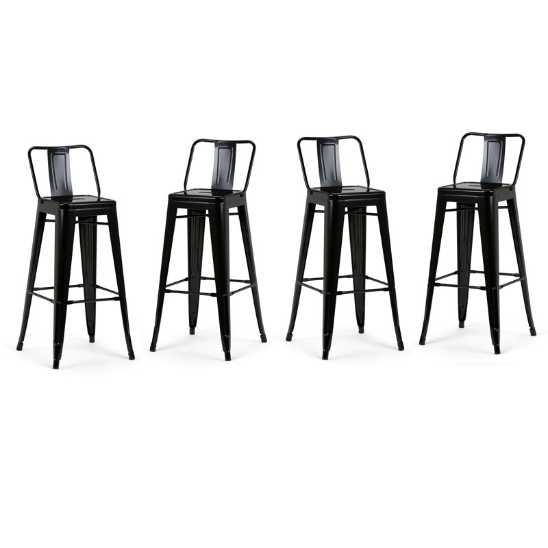 Tabouret en métal Rayne, Noir, Tabouret de bar (siège d'une hauteur de 30 po), 4