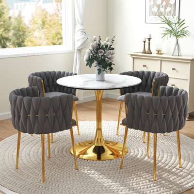 Round Pedestal Dining Set with Woven Dining Chair