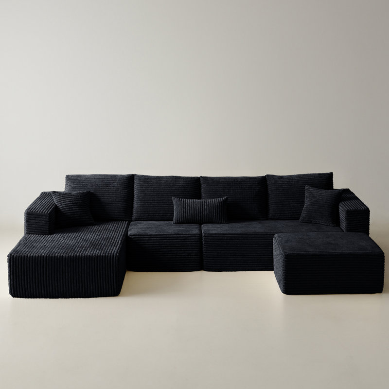 Canapé modulaire rembourré 4 pièces Kapellen, Noir, Orienté à gauche (vu de face)