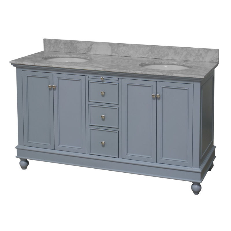 Ensemble de meuble-lavabo double 60 po Ferdinand, Marbre de Carrare, Bleu poudré