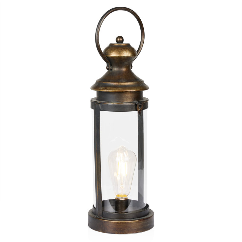 Gold Metal & Glass Lantern with Warm White LED Patio Light, Small, 19" H x 6" W x 6" D