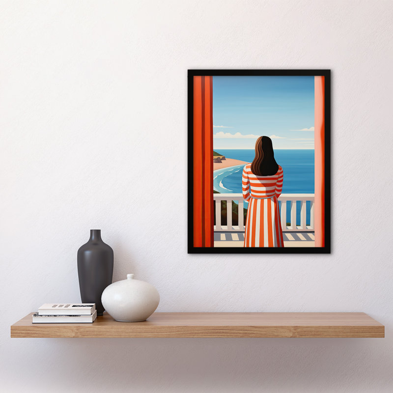 The Seaview Simple Clean Blue And Red Coastal Aesthetic - Single Picture Frame Print