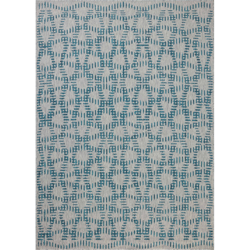 Loloi Easton Fog / Teal Indoor / Outdoor Area Rug, Rectangle 4' x 6'