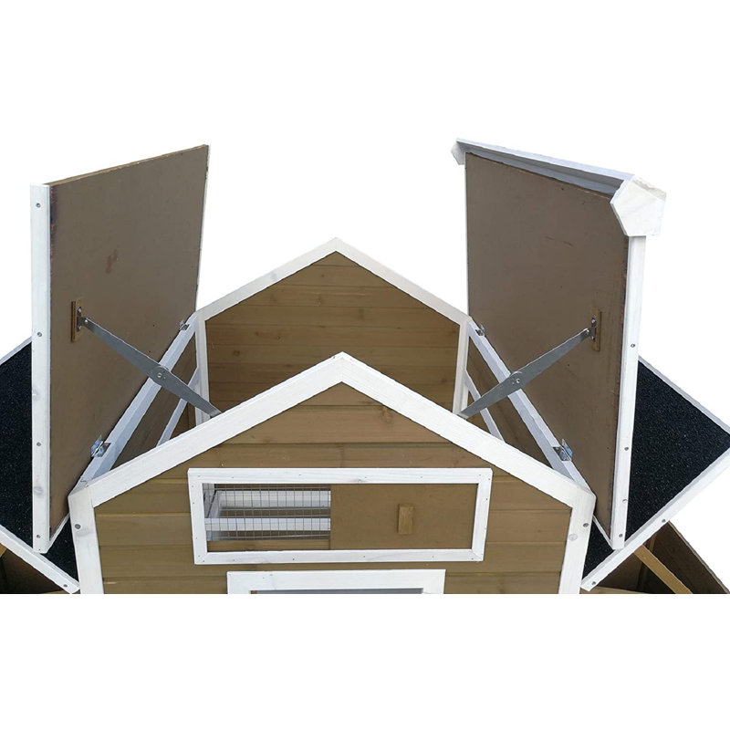 Large Brown and White Wooden Chicken Coop with Nesting Boxes