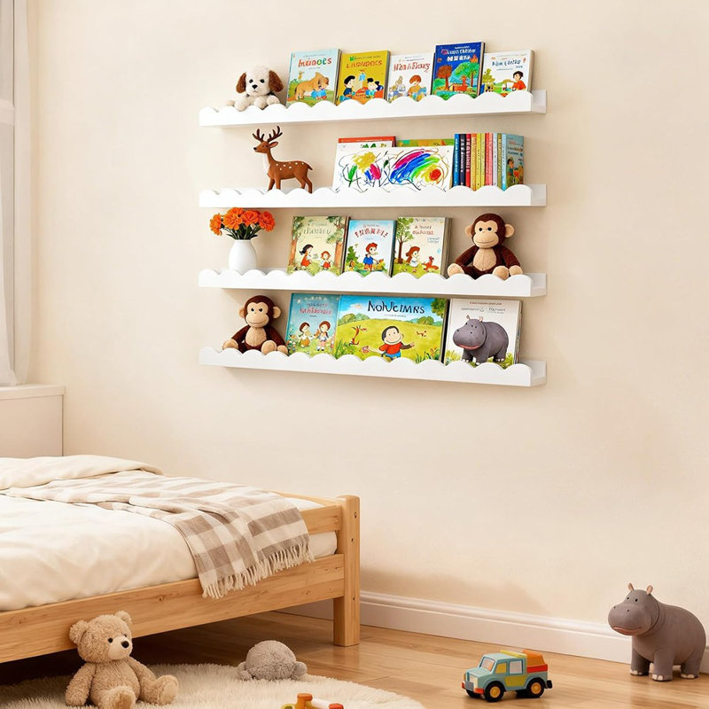 Ensemble de 4 tablettes flottantes murales en bois blanc rustique pour la chambre à coucher, le salon, la cuisine et la décoration de chambre