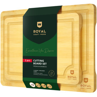 Planche à découper de luxe en bois pour la cuisine - Planche à découper avec rainure à jus et poignée facile - Planches à découper en bois biologique pour viande, fromage, fruits et légumes (ensemble de 2)
