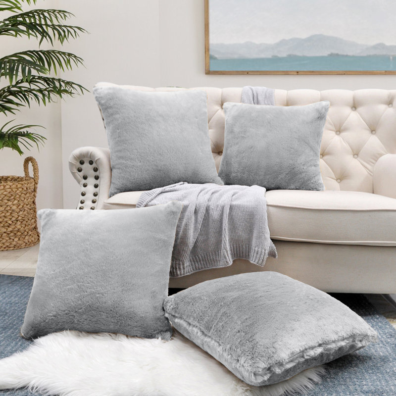 Housse de coussin réversible en fausse fourrure, Gris