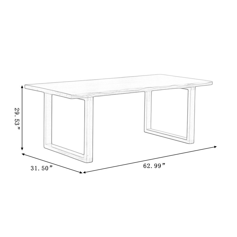 Modern Burlywood Rectangular Solid Wood Dining Table, 29.53"H x 62.99"L x 31.5"W