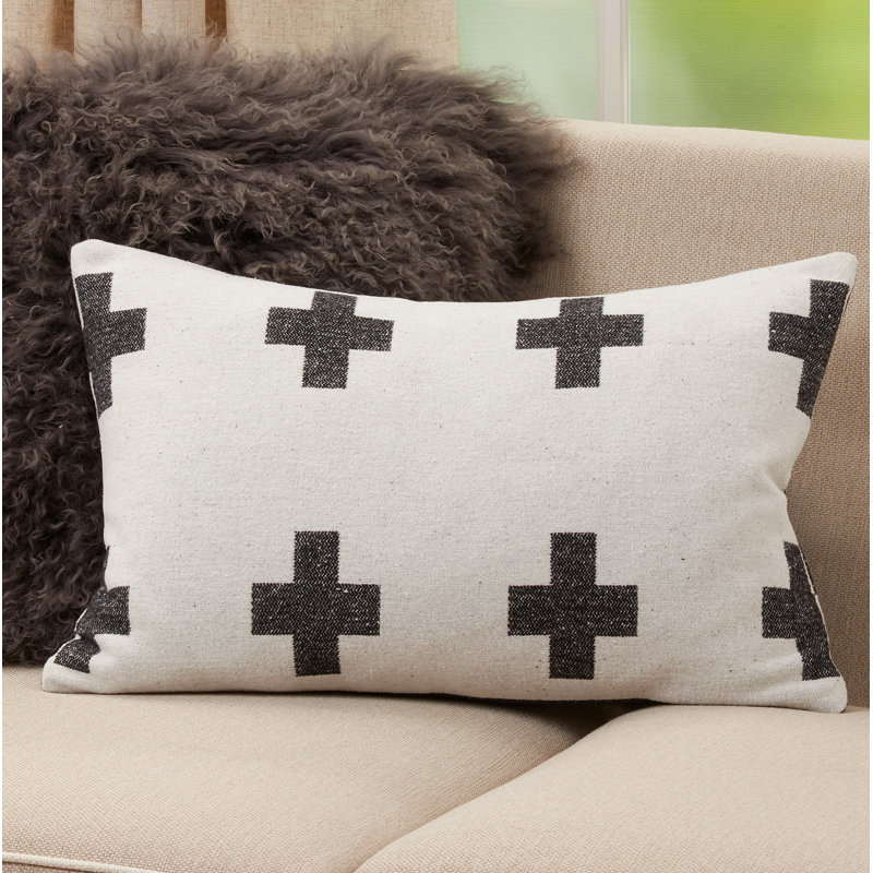 Saro 23" Black & White Reversible Plus Sign Throw Pillow