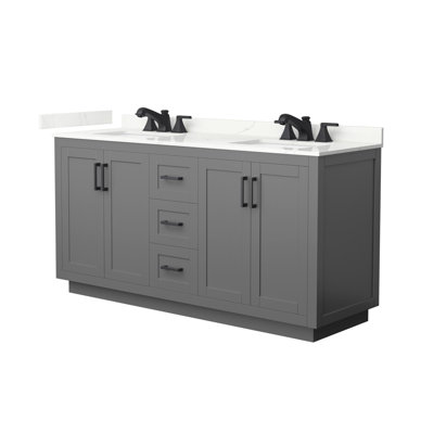 Meuble-lavabo double autoportant de 66 po avec plateau en quartz Miranda