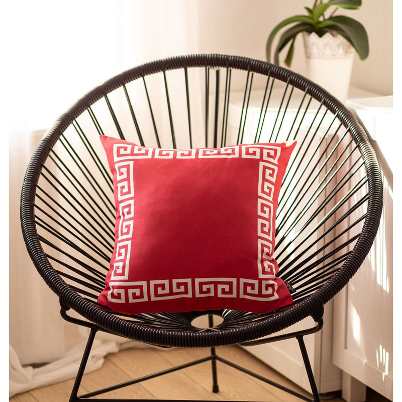 Greek Key Red and White 20" x 20" Polyester Throw Pillow Cover
