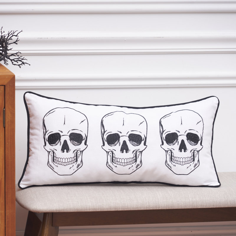 12" x 24" Skully Halloween Embroidered Throw Pillow