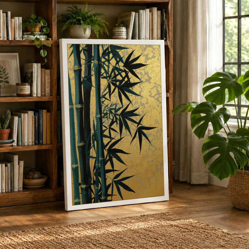 Bamboo in Gold Japandi - Wrapped Canvas, 18x12 - 45.7 x 30.5 cm, Taupe Border
