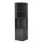 Armoire de coin Syrah, huit casiers à bouteilles, double porte, deux tablettes ouvertes - chêne Smokey, armoire