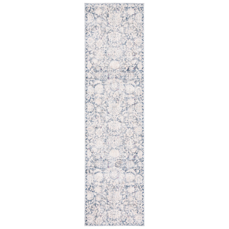 Tapis bleu clair / ivoire tissé à la machine Ralph Lauren Valerie, Tapis de couloir 2 pi 2 po x 8 pi
