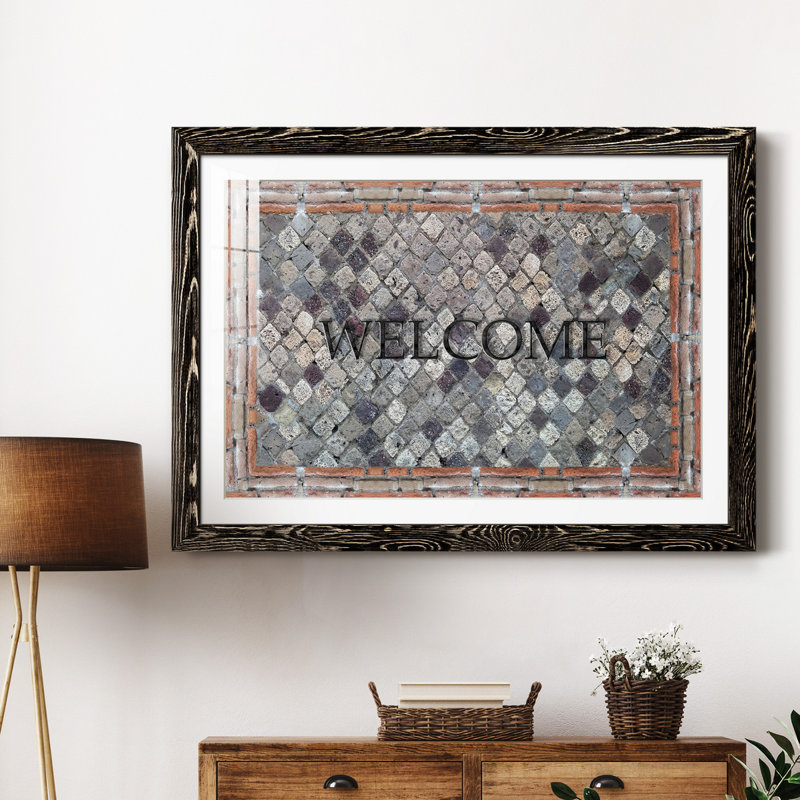 Pompeii Welcome - Art textuel avec cadre photo, H 31,5 po x l 23,5 po x P 1,5 po, Cadre noir