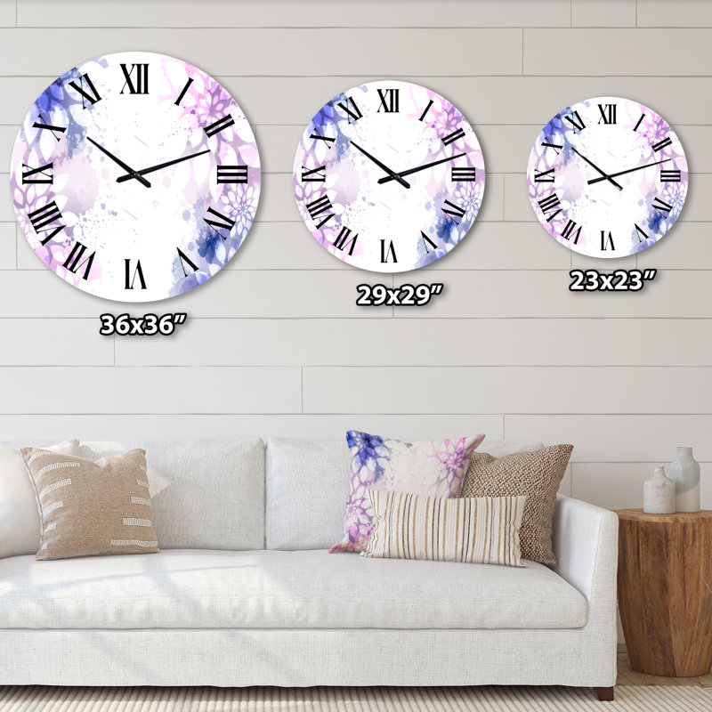 Horloge murale moderne mauve et rose avec éclaboussures colorées II, Surdimensionné