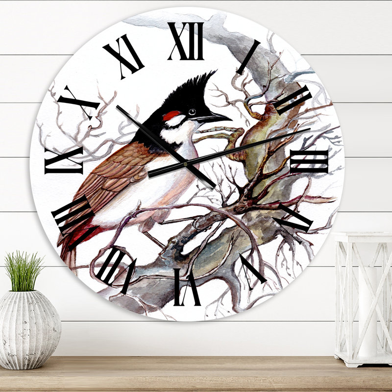 Rétro oiseau sur une branche - horloge murale traditionnelle, Très petit